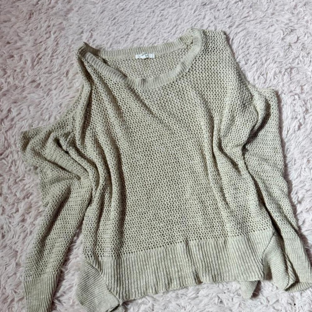 Open Knit Crotchet Boho Minimalist Cold Shoulder Earthy Sweater Womens 1X Simple